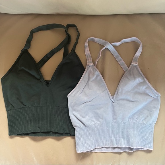 FP Movement by Free People Green and Purple Sports Bras Criss-Cross Design - Picture 1 of 2